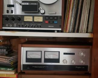 1970's Teac Reel - to - Reel Tape Recorder, with a Kensong  Accuphase P - 300 Stereo Amplifier and C - 200 Stereo Control Center.  And LPs!