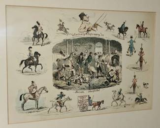 "Horse Hospital" Original Hand Colred Etching by George Cruikshank, listed, 1835