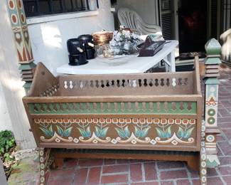 Vintage Hand-Painted Rocking Crib