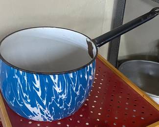 Blue and White Enamelware Pot