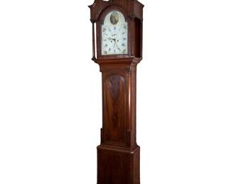 J. LAWRENCE GRANDFATHER CLOCK | Large grandfather clock with image of woman surrounded by gilt wreath decoration and hand painted flowers on the clockface. -  l. 20.75 x w. 10.5 x h. 90 in