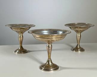 (3PC) STERLING SILVER COMPOTES | Weighted, one Lundt. - h. 5.5 x dia. 6 in