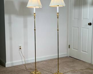 (2PC) PAIR BRASS FLOOR LAMPS | Brass floor lamps with candlestick top. - h. 58 x dia. 11 in
