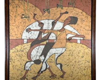 BATIK PAINTING | Depicting two dancers. - w. 38 x h. 40 in (frame)