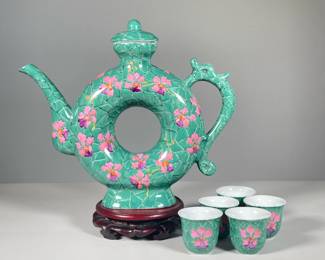 (6PC) MING VILLAGE JAPANESE TEA SET | Including a teapot and five cups. - l. 12 x h. 10 in (teapot)