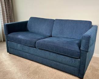 BLUE TWO CUSHION SOFA | Sleeper sofa with fold out mattress. - l. 66 x w. 36 x h. 27 in