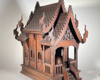 THAI CARVED DECORATED SPIRIT HOUSE | Shrine to a guardian spirit. - l. 30 x w. 20 x h. 34 in