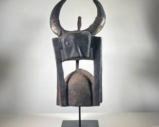 AFRICAN OX & BIRD HEADDRESS  | l. 12 x w. 12 x h. 31 in (overall with display stand)