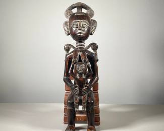 AFRICAN CARVED WOOD MATERNITY FIGURE | l. 6 x w. 7 x h. 18.5 in