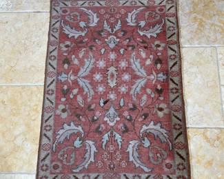 SMALL TURKISH STYLE RUG | With red and light blue design. -  l. 37 x w. 25 in