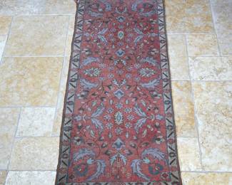 TURKISH STYLE RUNNER | With red and light blue designs. - l. 60 x w. 25.25 in