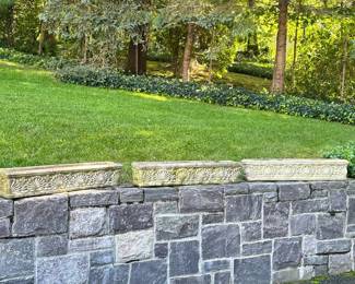 (3PC) EXTENDED CONCRETE SEASHELL PLANTERS | Concrete planter boxes with seashell relief. -  l. 39.5 x w. 9.5 x h. 7.5 in