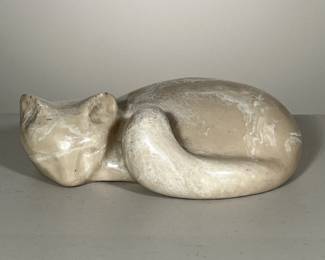 WATERS SIGNED STONE CATE FIGURINE | Carved stone cat figurine signed on bottom “Waters 1967 / #2”. - l. 9.5 x w. 6 x h. 3 in