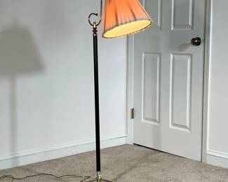 BRASS FLOOR LAMP | Short brass floor lamp with angled fixture. -  l. 21 x w. 11 x h. 48.5 in