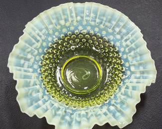 Fenton Vaseline Opalescent Hobnail Uranium Glass Bowl
