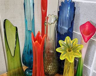 Mid-Century Glass Vases, some LE Smith