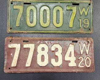 1919 and 1920 Matched Set License Plates