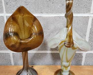 Art Glass Jack In The Pulpit Vase, and Glass Basket