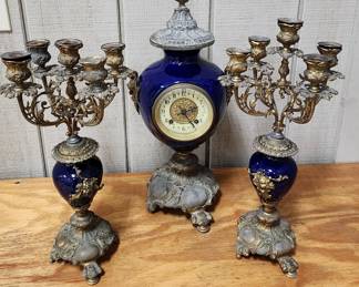 European Clock and matching Candlestickss
