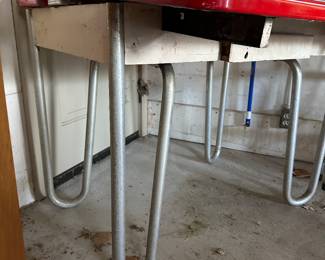 MORE TO COME DAILY! Terrific enamel metal top table! Red Diamond Design! Leaves slide out! 