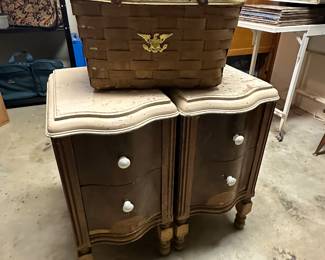These two little 2 drawer cabinets were hidden under boxes of nuts and bolts! They would make lovely shabby chic nightstands! Also a cool LARGE picnic basket!