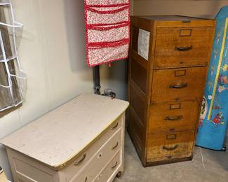 A sweet vintage dresser and oak file cabinet. 