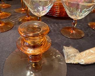 A entire collection of Amber Glass! Charger, plates, glasses, candles sticks etc...BEAUTIFUL! 