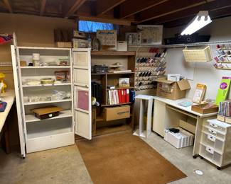 This is the sewing room in the basement! Some GREAT pieces for the sewer in your life and some excellent vintage furniture to boot! 