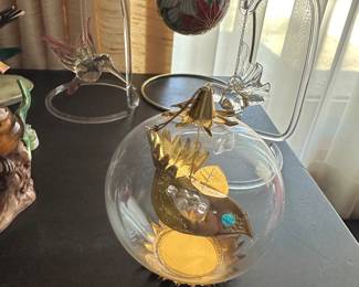 Fantastic 1960's Gold Foil Bird with Turqouse eye in Glass Bulb Christmas Ornament! 