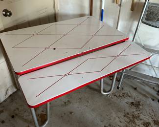 MORE TO COME DAILY! Terrific enamel metal top table! Red Diamond Design! Leaves slide out! 