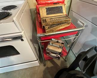 Excellent vintage red metal coffee cart WITH electric! 