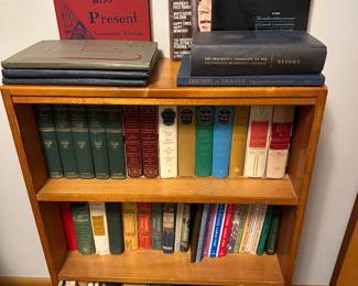 First of two vintage MCM Maple Book shelves! Both have a plethora of vintage books covering a WIDE range of topics! Great Lakes Bay Region History, US History, Year Books and more! 