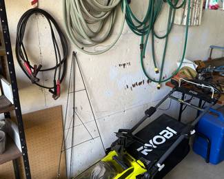 A GREAT RYOBI electric lawnmower, hoses etc...