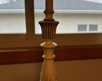 I believe this to be a vintage Rembrandt Masaterpiece Torchier Table Lamp, Milk Glass Textured Shade. A vintage Rembrandt Masterpiece table lamp with the milk glass textured torchiere shade. Cast metal base with marble and cast metal body. 