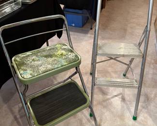 I was very thankful to have these kitchen step stools to work with in the extra big cupboards of this beautifully remodeled kitchen! The Green one is definitely vintage!  