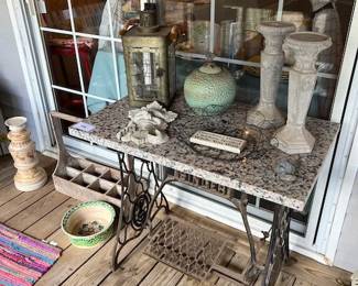 marble topped Singer sewing table