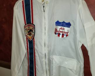 Swingster jacket with Miss Budweiser 69, 70, 71, 77 and a miss Budweiser racing team patch