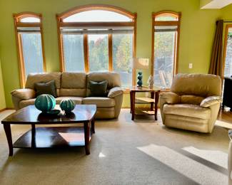 Leather Living Room Set, Sofa with recliner ends, loveseat and rocker/recliner