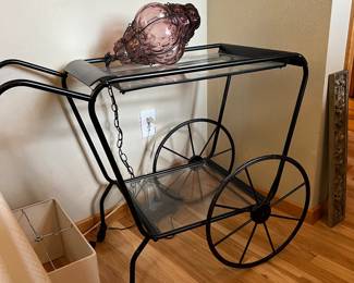 black iron and glass garden tea cart