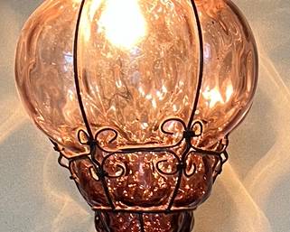 Vintage Mid-Century Cased Glass Pendant Light Purple-ish 