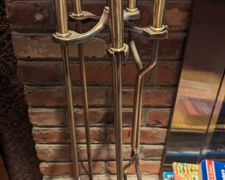 Vintage Brass Duck Head Fireplace Complete Set 4 Tools & Stand
