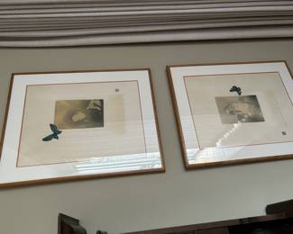 Pair of Japanese  Etchings print by Makoto Ouchi, pencil-signed and numbered by artist. 