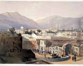 "Interior of the City of Kandahar" (photo shows an online image)  colored lithograph plate from the 1848 book AFGHAUNISTAUN James Rattray. Esq ,  Hering & Remington, London