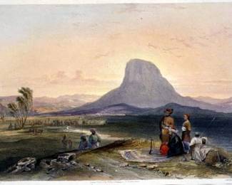 "The Bullocks Hump and Military Encampment"  colored lithograph plate from the 1848 book AFGHAUNISTAUN James Rattray. Esq ,  Hering & Remington, London