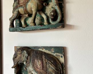 Indian wooden elephant plaques. 8 x 9.5 inches, probably 19th century, Rajasthani. 