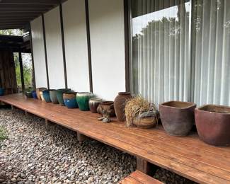 Large selection of glazed pottery planters, 