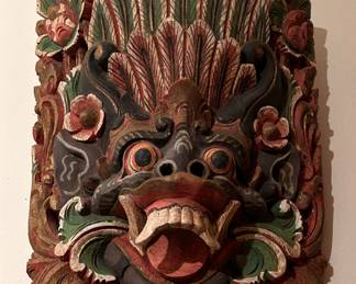 carved wooden mask from Bali. 14 inches high. 