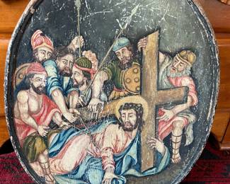 Kerala (India) Christian wooden plaque, Stations of the cross (Station III) Height 23 inches