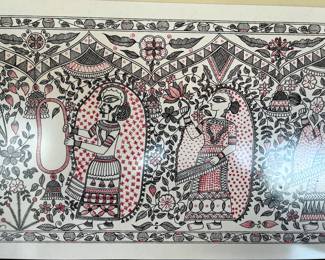 Madhubani painting done on formica Bihar India , measures 12 3/4" x 35 1/2 " 