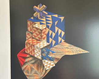 Japanese print by WAKO Shuji "Double Puzzle" lithograph 44/45, pencil signed and numbered size within mat 22.5 x 18.25  Purchased in 1987 in Tokyo